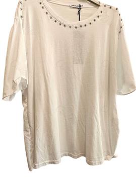 Damen Shirt weiss mit Nieten – bis Gr. 44 – Glitzer Mode